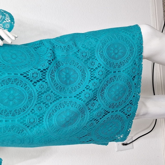 Tacera Bohemian Teal Lace Big Bell Sleeve Fairy Relaxed Fit Shift Dress Size 1X - Picture 4 of 15